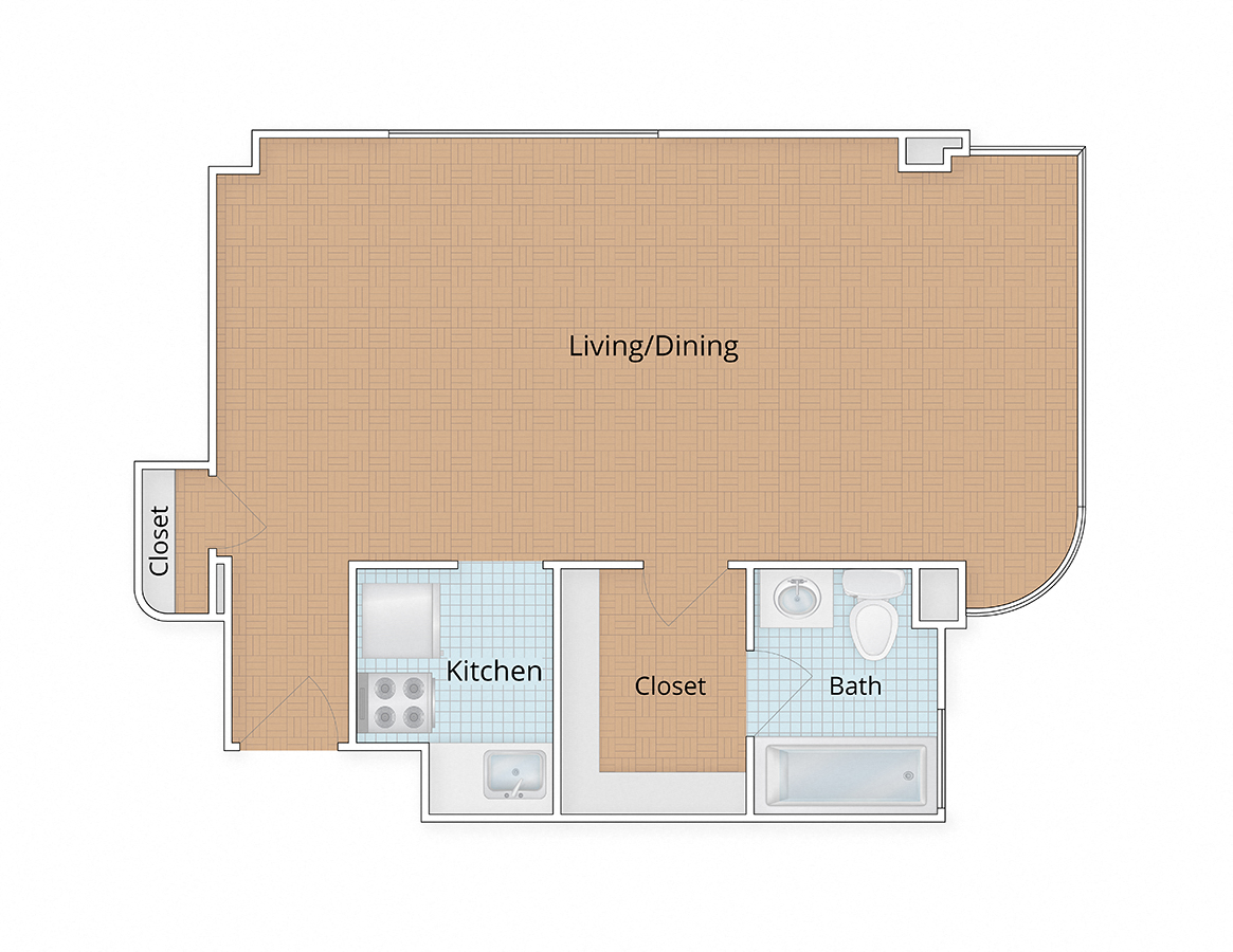 Floor plan for studio, 1 bath, 462 sqft